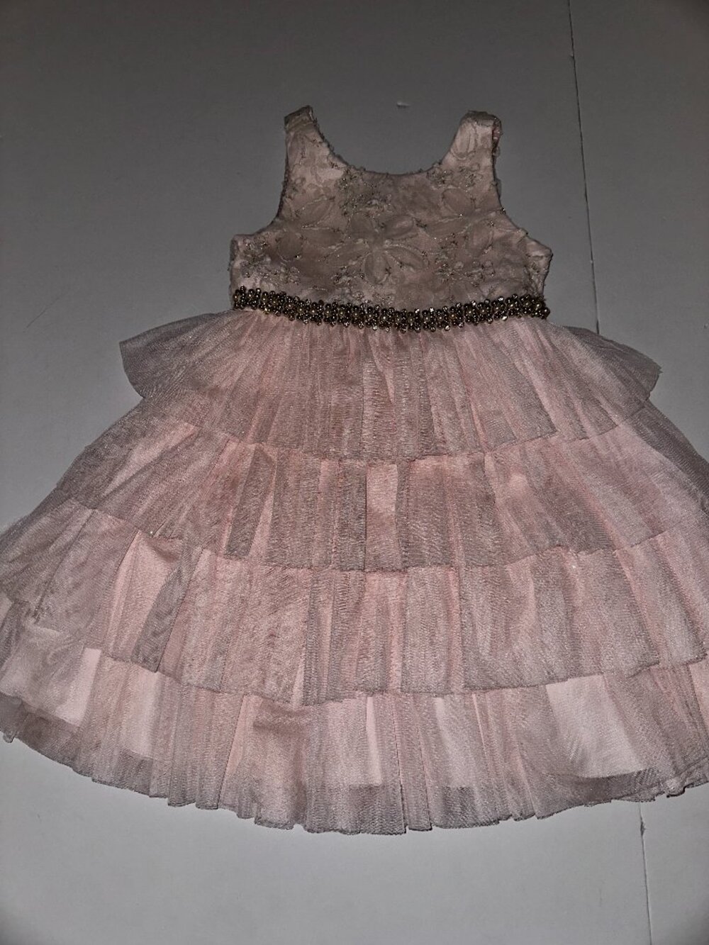 AMERICAN PRINCESS Ruffle Tiered Party Dress Size 4T soft pink beaded layers!